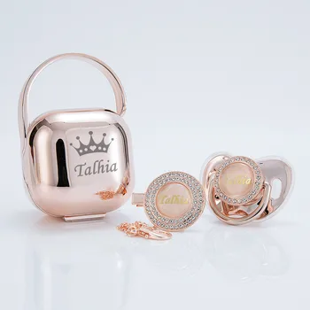 MIYOCAR персонализированная пустышка с любым именем из розового золота и зажимом-пустышкой в коробке, набор пустышек без BPA, роскошь