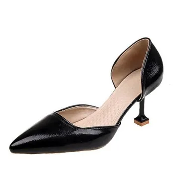 Бренд женщины насосы партия сексуальное платье на тонких высоких каблуках черный PU купон на 7,5 см с острым носом офис и карьера мелкой обувь 2023