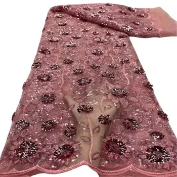 2023 Розовая Новейшая Африканская 3d цветочная Кружевная Ткань С Вышивкой, Французская Сетчатая Кружевная Ткань С Блестками, Нигерийское Тюлевое Кружево Для Вечеринки
