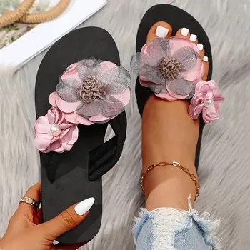 Новые женские Богемные Сандалии с бантом и цветами, Пляжные тапочки с открытым носком, Повседневная обувь, Летние тапочки Zapatos Mujer