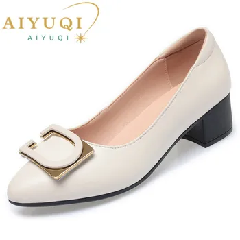 AIYUQI/ Женские модельные туфли; Новинка 2023 года; Нескользящая женская обувь из натуральной кожи на среднем каблуке; Большие Размеры 41, 42, 43; Повседневная весенняя Женская обувь
