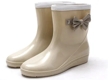 Модная верхняя одежда Женские непромокаемые сапоги, водонепроницаемые нескользящие резиновые сапоги из ПВХ, женская обувь с короткими трубками с бантом