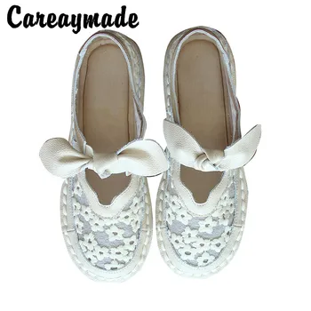 Careaymade-Оригинальная винтажная женская обувь ручной работы на сверхмягкой кружевной подошве с милым бантиком в литературном стиле, тонкие туфли из натуральной кожи
