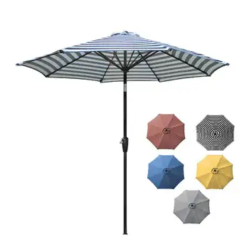 9-футовый открытый алюминиевый зонт для патио, круглый рыночный зонт с кнопкой наклона и рукояткой для защиты от солнца в черно-белую полоску
