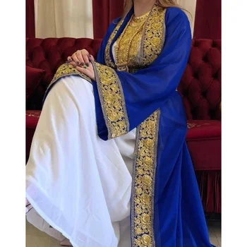 Бело-голубой Королевский Африканский Костюм Подружки Невесты Abaya Long Maxi Dubai Марокканская Длинная Рубашка Европейские и американские Модные тенденции