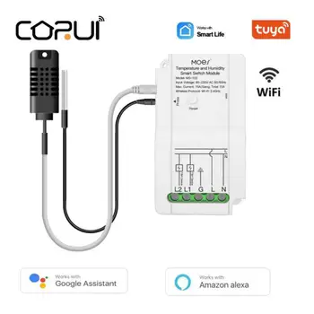CORUI Tuya WiFi Умный модуль переключения температуры влажности Датчик с двойным релейным выходом Беспроводной контроллер Работа с Alexa Google