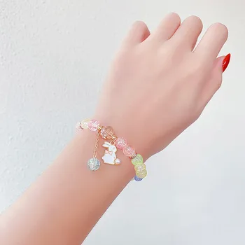 Регулируемый браслет с корейским мультяшным кроликом из стеклянных бусин для женщин, модные браслеты с цветами, морскими звездами и дельфинами, ювелирные аксессуары