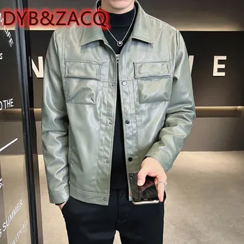 DYB & ZACQ 2023 Новая Мужская куртка из искусственной кожи с локомотивом, Повседневная кожаная мужская куртка, 4XL 5XL