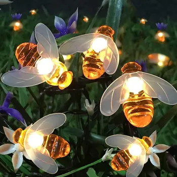 Теплые белые наружные водонепроницаемые солнечные гирлянды с имитацией 20LED и 50LED медоносных пчел для сада и рождественских украшений