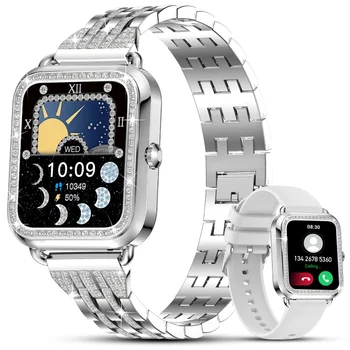Женские смарт-часы с бриллиантом 1,59 дюйма Bluetooth Smart Watch для Android iOS, водонепроницаемые фитнес-часы, голосовое управление во время сна с частотой сердечных сокращений