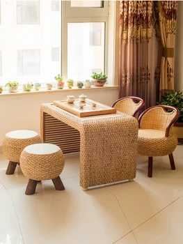 Чайный столик из ротанга, комбинированный стол из трех частей, современный простой чайный столик кунг-фу в гостиной