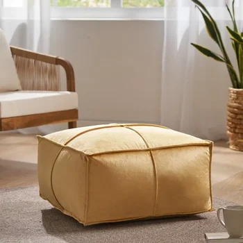 Золотистый привлекательный пуфик Natasha Velvet Square Bean Bag из медового золота -идеальный вариант для домашнего декора и комфорта.