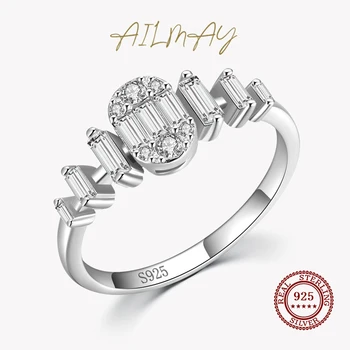Ailmay, 100% стерлинговое серебро 925 пробы, модные овальные блестящие кольца с прозрачным цирконием для женщин, свадебные обручальные изысканные женские украшения