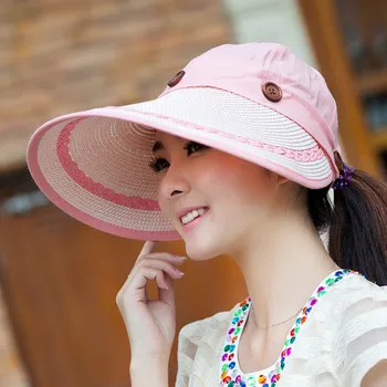 Большая соломенная женская летняя шляпа для загара, двойная шляпа, анти-УФ, пляжная шляпа с большими полями, козырек, повязка на голову, Велосипедная Пустая шляпа, Солнцезащитный крем