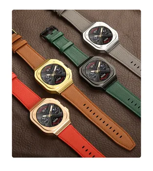 Роскошный кожаный модифицированный ремешок для часов и металлический корпус для Huawei GT Cyber браслет ремешки для наручных часов носимые аксессуары
