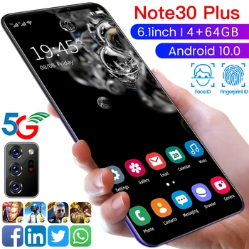 Глобальная Версия 2022 Новый Смартфон Note30 Plus Android 10,0 Телефон 4 ГБ + 64 ГБ Телефон 6,1 Дюйма 4G 5G Телефон с двумя SIM-картами Смартфон