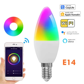 HomeKit Smart LED Лампа E14 WiFi RGB + CW Свеча Лампа с Регулируемой Яркостью Cozylife APP Control Работает с Alexa Google Siri