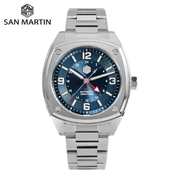 San Martin 39,5 мм GMT Часы Для Мужчин 6460 Оригинальные Механические Наручные Часы Автоматические Спортивные Водонепроницаемые Квадратные Часы 10Bar SN0026C