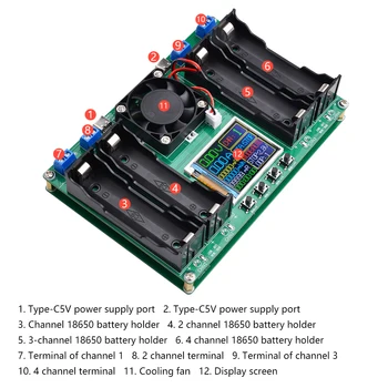 Модуль ЖК-тестера емкости аккумулятора 18650, Порт Type-C, Цифровой дисплей, Измерение мощности литиевых батарей, Детектор мощности, Тестер