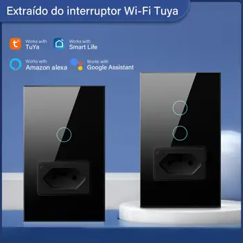 Tuya WiFi Умный Настенный Выключатель и розетка 1/2 Кнопки Бразильского Стандарта Smart Life APP Дистанционное Управление 