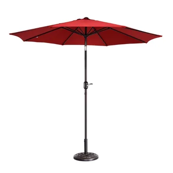 9-дюймовый Открытый зонт для патио с 8 ребрами жесткости, алюминиевым шестом и автоматическим наклоном, Устойчивый к выцветанию Рыночный зонт, красный