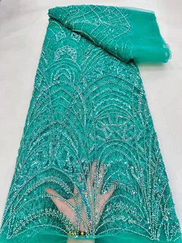 Роскошная африканская кружевная ткань 2023 синего Цвета, новейшая высококачественная французская тюлевая кружевная вышивка с бисером для вечернего платья