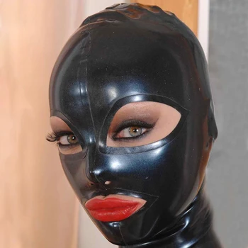 Сексуальный Однотонный черный капюшон из латексной резины на молнии сзади, Фетиш-маска, Костюмы ручной работы RLM114