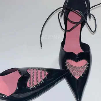 Летние женские туфли-лодочки с острым носком, розовые туфли Mary Jane с металлической цепочкой и полой пряжкой 