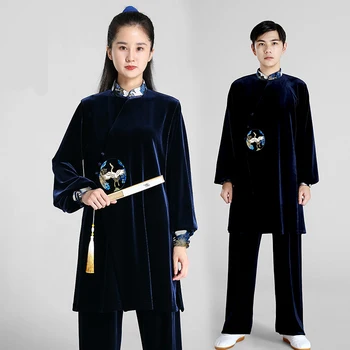 Зимняя Бархатная Одежда Кунг-фу Тайцзи, Утепленная Одежда Для боевых искусств, Униформа Тайцзицюань Ушу, Вин Чун, темно-синий 2022