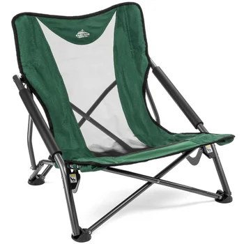 Компактный Низкопрофильный Походный стул Cascade Mountain Tech на открытом воздухе с чехлом для переноски - Зеленый пляжный стул