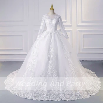 Мусульманское Свадебное платье Плюс размер, бальное платье с V-образным вырезом и длинным рукавом, Свадебное платье Принцессы, свадебное платье Robe De Mariee, Свадебное платье Невесты