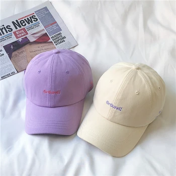 INS Светло-фиолетовая шляпа, Женская летняя бейсболка в корейском стиле, мужская бейсболка с вышивкой букв, уличная бейсболка в стиле колледжа, солнцезащитная кепка с козырьком