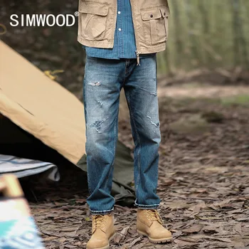 SIMWOOD 2022 Весенние Новые Свободные Прямые Рваные Джинсы, Мужские Джинсовые брюки из 100% хлопка с дырками