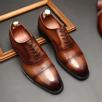 Новая Мужская обувь черного и коричневого Цвета, Вечерние модельные туфли, Мужские Оксфорды, Мужская Офисная Обувь из натуральной кожи, Элегантная Обувь для Свадебной вечеринки на шнуровке