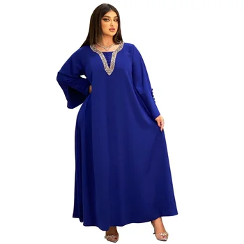 2023 Весна-лето, Новое Поступление, мусульманские женщины С Длинным рукавом Из синего Полиэстера, Длинные Мусульманские модные платья Abaya, Платье Abaya