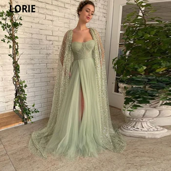 Вечерние платья LORIE из зеленого тюля 2022, блестящий жакет с блестками, платья для выпускного вечера с разрезом сбоку, вечерние платья Robe De Soirée Femme