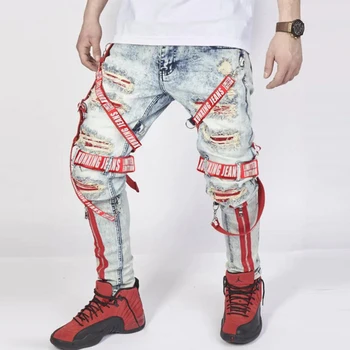 Мужские джинсы летние мужские узкие брюки 2021, модные мешковатые джинсы с дизайном, осенние прямые брюки, рваные джинсы, мужская одежда в байкерском стиле