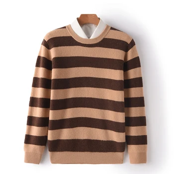 MVLYFLRT свитер из 100% чистой шерсти, мужской пуловер с круглым вырезом, весенне-осенний новый вязаный кашемировый свитер в полоску