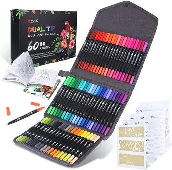 ZSCM Dual Brush Coloring Pens 60 Цветов Художественные Маркеры Fine & Brush Tip Pen для Детей и Взрослых Книжка-раскраска Bullet Journals Планировщик