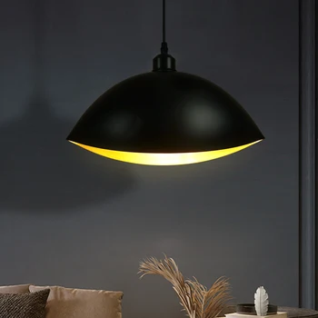 Подвесной светильник Креативной формы, черная поверхность + золотистая внутренняя подвеска, светильник для столовой, ресторан, ежедневный светильник