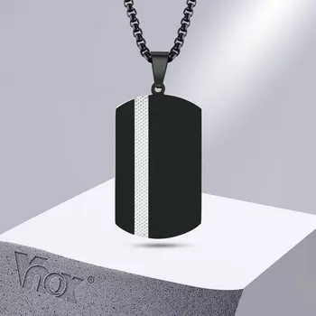 Vnox, черные ожерелья с собачьими бирками для мужчин, Противоаллергенный Квадратный геометрический ошейник из нержавеющей стали с цепочкой в виде коробки
