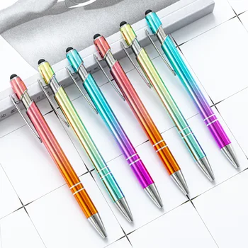 20 шт./лот, металлическая ручка градиентного цвета, оптовая продажа, градиентная алюминиевая шариковая ручка с логотипом, металлическая шариковая ручка с сенсорным экраном