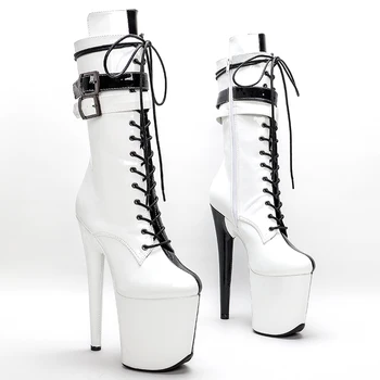 Leecabe/женские модные ботинки с лакированным верхом 20 см/8 дюймов черного с белым цвета для вечеринки на платформе и высоком каблуке для танцев на шесте