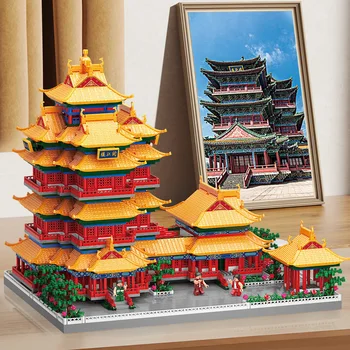Китайский Микро-алмазный блок Yuejiang Tower Nanobrick, Китайская знаменитая историческая архитектура, Строительный кирпич, Сборка коллекции игрушек