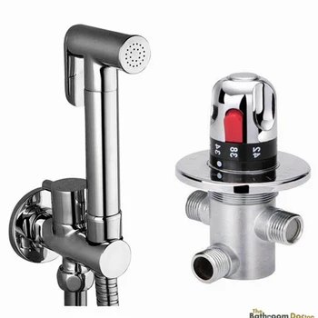 Латунный ручной душ для биде Shattaf с распылителем и термостатическим клапаном скрытой установки + запорный клапан 02-151