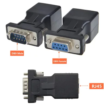 Сетевой адаптер DB9 RS232 female/male к RJ45, конвертер COM-порта в порт Cat5e/6 LAN Ethernet, последовательный разъем DB9 к разъему RJ45