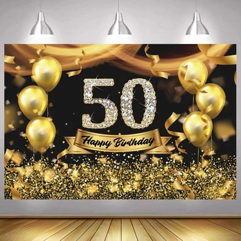 Золотой 50-й Фон для фотосессии Леди С Днем Рождения, Украшение для Вечеринки, воздушный шар, Фон для фотосъемки, Баннер