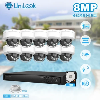 Unilook Security Protection 8-мегапиксельная Интеллектуальная система IP-камер с двойным освещением, 16 IP-камер для помещений, 16 каналов видеорегистратора, система видеонаблюдения