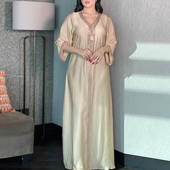 2023 Новый Ид Мубарак Атласный Шелковый Женский Халат Дубайский Мусульманский Халат Платье Исламская Одежда Турецкий Модный Халат Халат Дубайский Халат