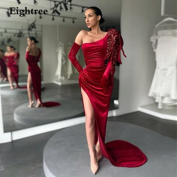 Eightree Сексуальные красные вечерние платья 2022 с высоким разрезом сбоку, Русалка, складки, расшитые блестками, вечерние платья для торжественных мероприятий